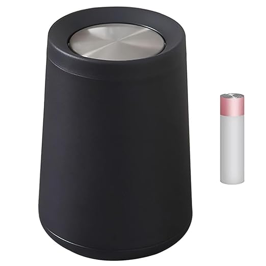 10L / 2.6Gal Metal Black Trash Can with Swing Lid, Modern Brass Garbage Can with Removable Inner, Decorative Unique Waste Basket for Bathroom, Bedroom, Office, Hotel, (Black)