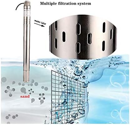 2In Stainless Steel Deep Well Pump 110V/60Hz Submersible Well Pump 0.5Hp 50mm Bore ＞53mm Well Rotary Screw Pump Max.H Lift 164ft 4.4GPM Electric Water Pump for Home Garden Agricultural Irrigation
