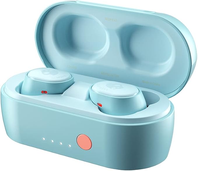 Skullcandy Sesh Evo in-Ear Wireless Earbuds, 24 Hr Battery, Microphone, Works with iPhone Android and Bluetooth Devices - Bleached Blue