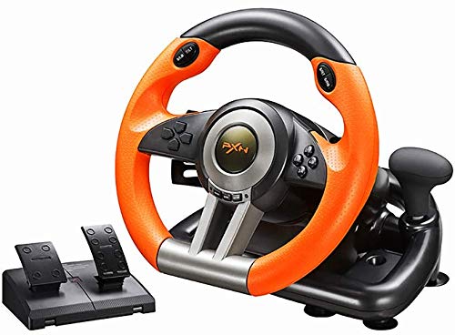 PXN PC Racing Wheel, V3 PRO 180 Degree Universal Usb Car Sim Race Steering Wheel with Pedals for PC, PS3, PS4, Xbox One, Xbox Series X/S, Switch (Orange)