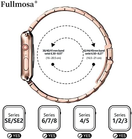 Fullmosa Metal Band Compatible with Apple Watch Bands 41mm 40mm 38mm, iWatch Band with Case for Apple Watch Series 9 8 7 6 5 4 3 2 1 SE3/2/1, Rose Gold