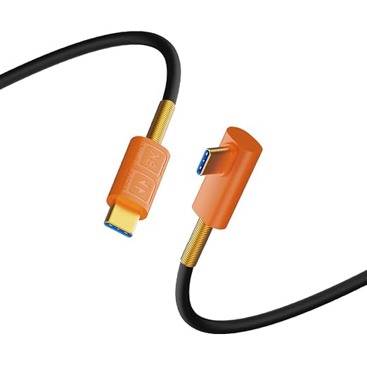 10 inch USB 4.0 Type C Silicone Cable, 40Gbps Bidirectional Data, 240W PD Fast Charging, 8K@60Hz Video, Straight to Middle Angle Cord Compatible with Thunderbolt 4/3, Gaming Laptop, Monitor