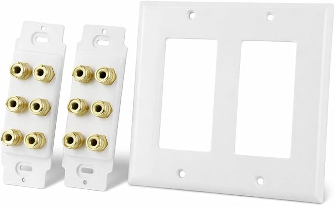DIYTECH 6 Speaker Wall Plate, Home Theater Wall Plate, Gold Plated Binding Posts, for Home Theater Setup