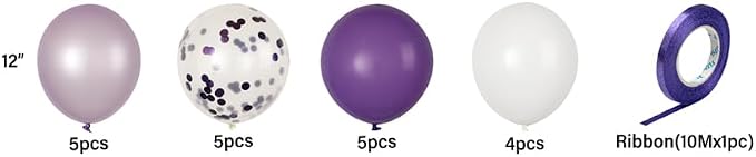 Restaurantware Balloonify 12 Inch Confetti Balloons 19 Party Balloons With Confetti Dots - With Ribbon Strong Latex Purple Latex Balloon Set Decorations For Photo Shoot Wedding Or Party