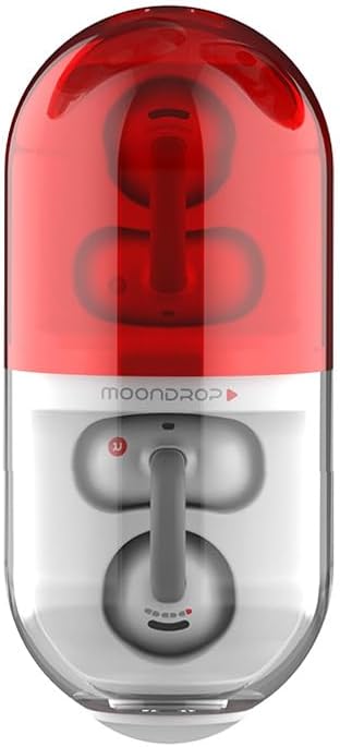 Moondrop Pill Open Ear Headphones Bluetooth 6.0 OWS Hanging Earphones IPX4 Open Ear Clip Wireless Earbuds Built-in AI ENC MD-0WS-003 (RED)