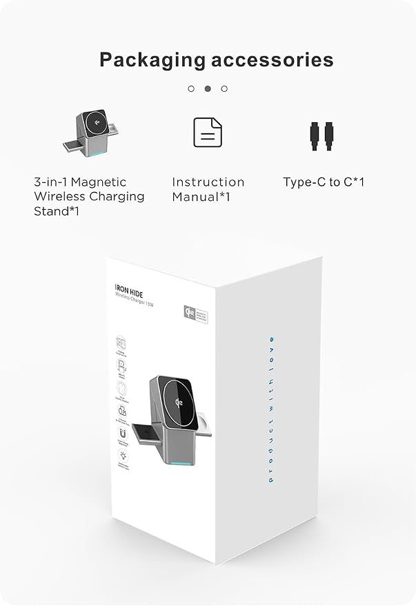 Charger Stand,for iPhone 17 Wireless Charger, 3-in-1 Cube Compatible with MagSafe, 15W Foldable Fast Charging Stand, for iPhone 16/15/14/13, Apple Watch 1-8/Ultra, AirPods Compatible with Samsung