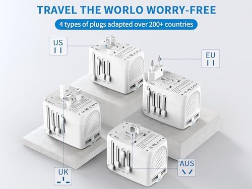 International Travel Adapter Voltage Converter Combo for 100V-240V with 2 USB Ports, USA to UK Europe Australia 200+