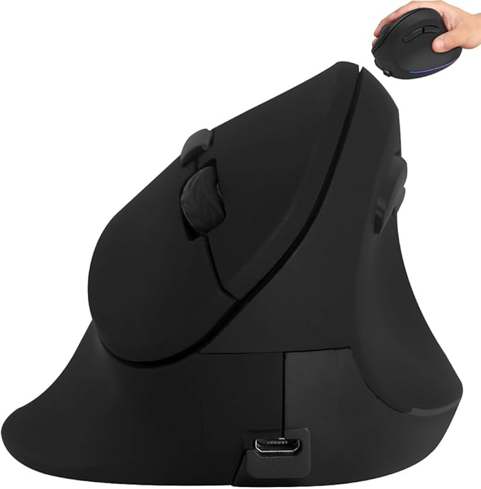 Wireless Mouse Ergonomic Vertical Mouse for Large Hands Rechargeable Big Quiet Silent Ergo Blue LED Light Carpal Tunnel Mice for PC Laptop Computer Macbook Office Gift,Bluetooth Vertical Mice