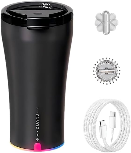 ZUANJ® Self-Stirring on the go Coffee Mug Travel Tumbler 13.5oz Automatic Magnetic Mixing LED Temperature Indicator IP67 Waterproof Keeps Hot 3Hrs & Cold 9Hrs USB-C Rechargeable Tea Protein Shakes