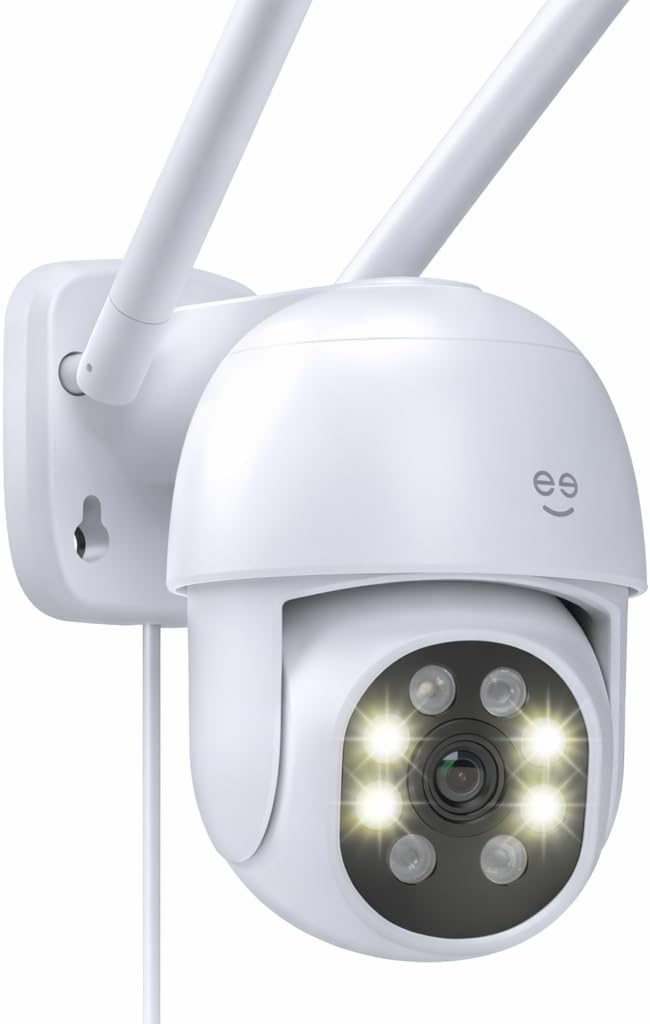 Geeni Lookout 2K Outdoor Auto-Follow Security Camera – Outdoor Security Camera, Weather Resistant with Pan-Tilt, Motion Tracking, Dual-Band Wi-Fi, Color Night Vision, Two-Way Audio — White