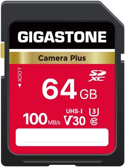 GIGASTONE 64GB SD Card, Camera Plus, UHS-I U3 Class 10 SDXC Memory Card Full HD Video for Digital Camera, with 1 mini case