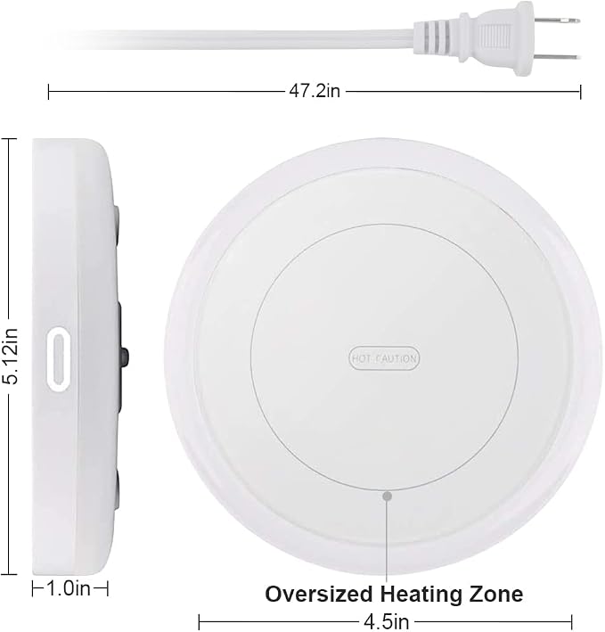 BESTINNKITS Smart Coffee Set Auto On/Off Gravity-Induction Mug Office Desk Use, Candle Wax Cup Warmer Heating Plate (Up to 131F/55C), 14oz (White Set)