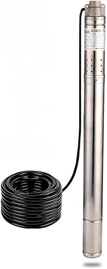 2In Stainless Steel Deep Well Pump 110V/60Hz Submersible Well Pump 0.5Hp 50mm Bore ＞53mm Well Rotary Screw Pump Max.H Lift 164ft 4.4GPM Electric Water Pump for Home Garden Agricultural Irrigation