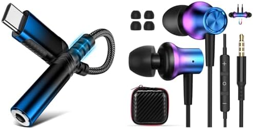 3.5mm Jack Earbuds Magnetic Wired Earphone, 3.5mm Audio Adapter for Samsung Galaxy S25 S24 A17 A16,USB C to 3.5 mm Headphone Adapter for iPad 10 11, 12cm 3.5 Audio Jack Braided Type C Dongle DAC Adapt