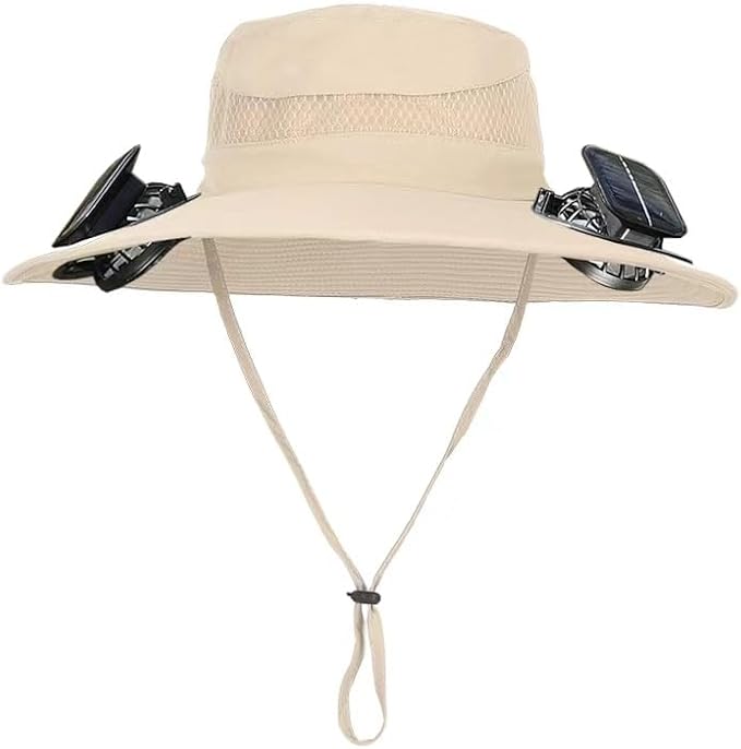 Wide Brim Solar Fan Outdoor Fishing Hat,Waterproof Hat with Two Solar Fan for Men/Women,Solar Fan Hat UPF50+