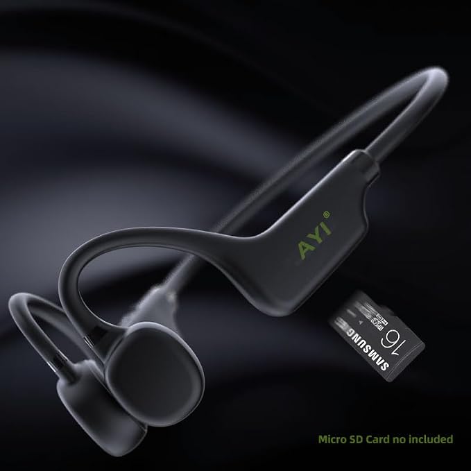 AYI True Bone Conduction Headphones Open Ear Headset Able to be a MP3 Player with Micro Disk Stereo Bluetooth Earphone for Driving Bicycling Running Skiing-X9 Black