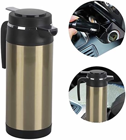 EVGATSAUTO Electric In-car Kettle, 1000ML 12V/24V Stainless Steel Electric In-car Kettle Travel Thermoses Heating Water Bottle (24V)