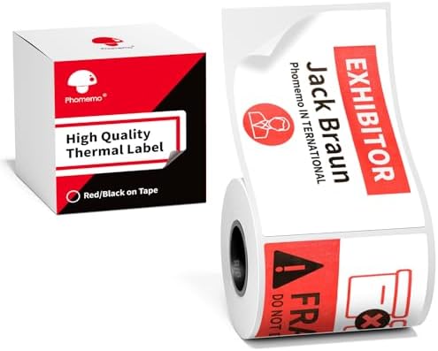 Phomemo M421 Label Maker, Label Printer for Warning Stickers Fragile Labels, with 1.97" x 3.15" (50x80mm) Red & Black Color Thermal Sticker Labels for Barcode, Address, Home, Business