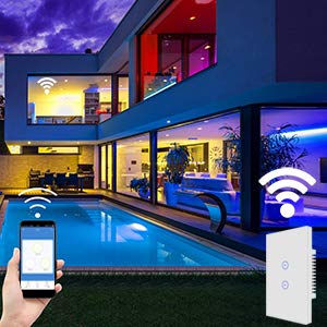 Jinvoo WiFi Wall Light Touch Panel Switch, 3 Way, Remote Control by Smart Phone,No Hub Required, AC 120V, Works with Amazon Echo, Google Home, Black