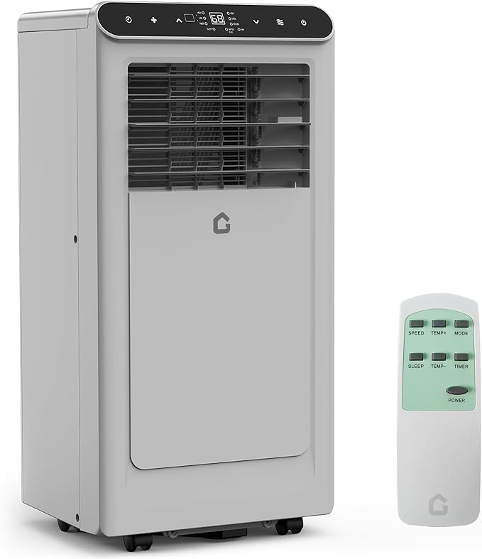 10000 BTU Portable Air Conditioners, 4-In-1 Portable AC Unit for Rooms Up to 450 Sq. Ft, Dehumidifier, Fan, Energy Saving, Remote Control, 24 Hour Timer, Sleep Mode, for Bedroom/Office,Grey