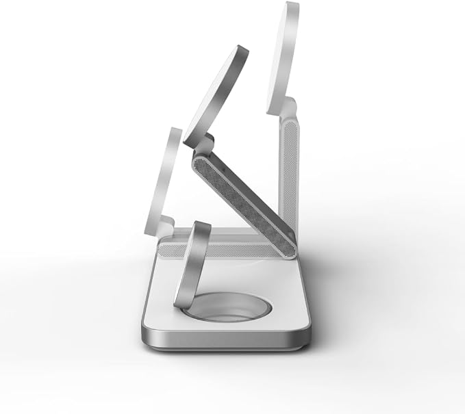 POUT Hands 7 PRO 3-in-1 Foldable Qi2 15W Wireless Charging Stand, Adjustable Angles, Compatible with MagSafe, for iPhone 17–12 Series, AirPods Pro/4/3, Apple Watch Ultra/SE/Series – Platinum White