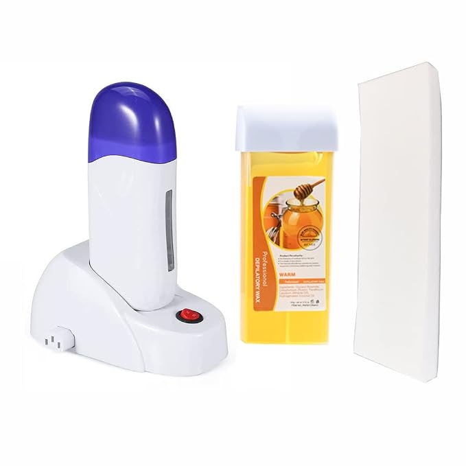 Depilatory Roll on Wax Warmer Kit, Portable Hair Removal Epilator Machine Set for Women Men - Leg, Bikini, Armpit (Heater 1, Wax 1, 20 Strips)