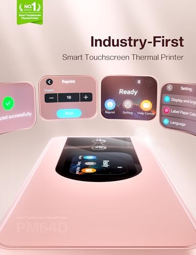 Phomemo 4x6 Shipping Label Printer with Touch Screen, Bluetooth Thermal Printer for Small Business, Auto Label Detection, 150mm/s High Speed, Compatible with Amazon, USPS, UPS, with 500 Pink Labels