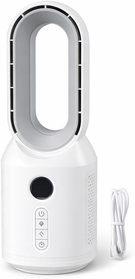 Desktop Bladeless Fan, 3 Gears 106 Degrees Oscillating Wind Rechargeable Desk Fan with LED Night Light for Office Home Bedroom