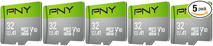 PNY 32GB Class 10 U1 V10 A1 microSDHC™ Flash Memory Card – Quick Read Speeds, UHS-I, Continuous Full HD Photo, HD Video, Fast Everyday Performance, for Tablets, Drones, Cameras, 5-Pack