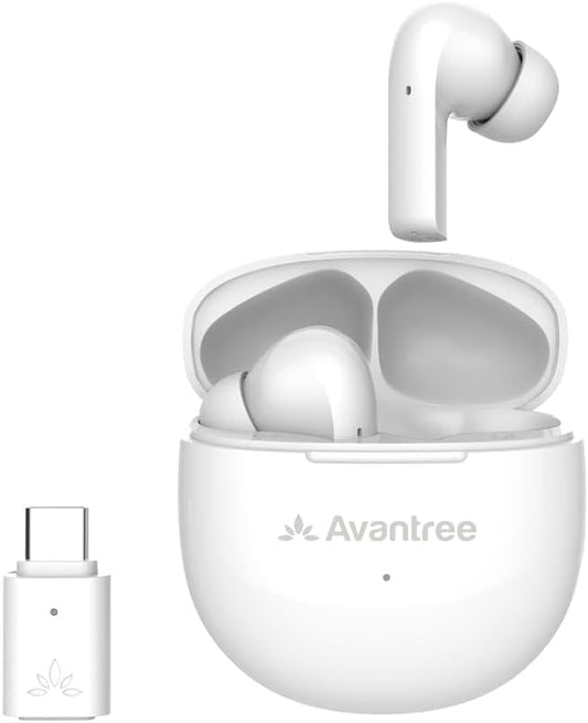 Avantree Reverb - Wireless Earbuds for PC, Computer, Laptop with USB C Adapter Bluetooth 5.2, Noise Cancelling Mic & aptX Voice Headset for Clear Calls, and aptX Adaptive for Low Latency