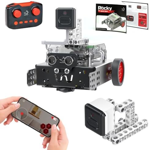 WhalesBot Rocky Smart Robot Car Bundle: STEM Coding & Engineering Kit with FPV Camera Accessory, Real-Time Video, Supports Scratch/Python/C, Remote Control Educational Toy for Kids 8-16