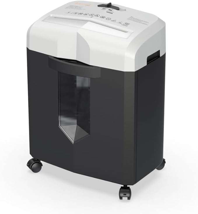 Bonsaii 12-Sheet Micro Cut Paper Shredder, 60-Minute P-4 High Security Shredders for Home Office, Shreds CD/Credit Card/Mail/Staple/Clip, Jam-Proof System with 4.2 Gal Pullout Bin (C266-BW)