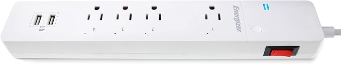 Energizer Smart Wi-Fi 4 Outlet 2 USB Power Strip, 1,200 Joules, Powers 4 Separate Items, Charge Compatible Devices, Compatible with Alexa/Siri/Google Assistant