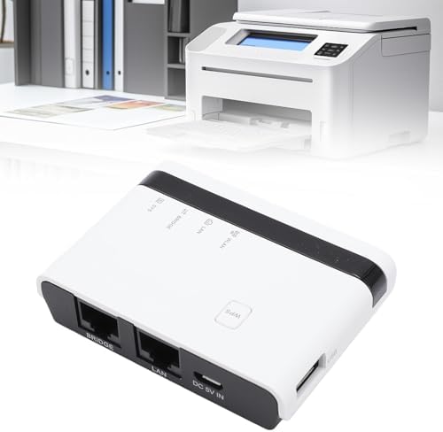 Wireless Print Server for Sharing USB Printers, 10/100Mbps LAN Bridge Sharing Wired Wireless Standalone Modes USB 2.0 Print Server Plug and Play (US)