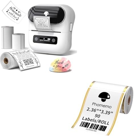 Phomemo M220 Label Maker & 1 Roll Gold Linear Border Label, 2.36"x3.39"(60x86mm)