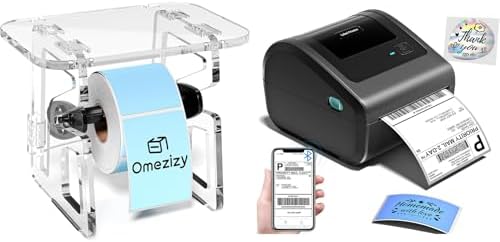 D450BT Bluetooth Shipping Label Printer&Transparent Label Holder, Thermal Label Printer for Shipping Packages, Sticker Roll Holder Compatible with Android, iPhone, Windows, macOS, TikTok, UPS