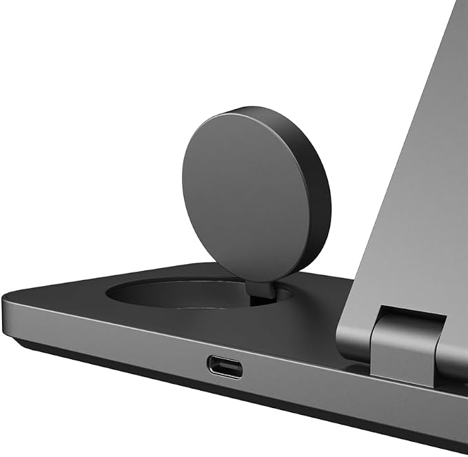 POUT Hands 7 PRO 3-in-1 Foldable Qi2 15W Wireless Charging Stand, Adjustable Angles, Compatible with MagSafe, for iPhone 17–12 Series, AirPods Pro/4/3, Apple Watch Ultra/SE/Series – Graphite Black