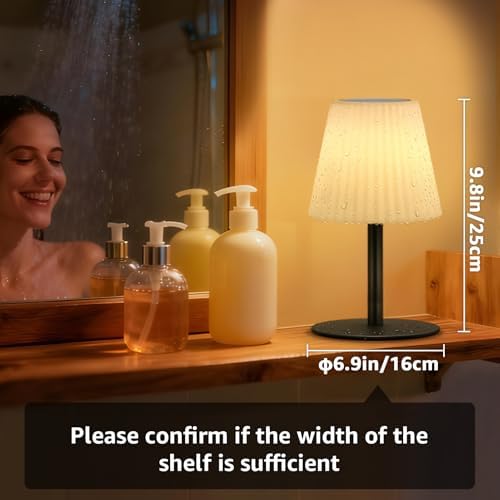 Shower Lamp with Speaker IP44 Waterproof, Rechargeable Cordless Table Lamp RGB Color with Remote, LED Battery Operated Lights for Inside/Outdoor Bathroom Night Light Patio