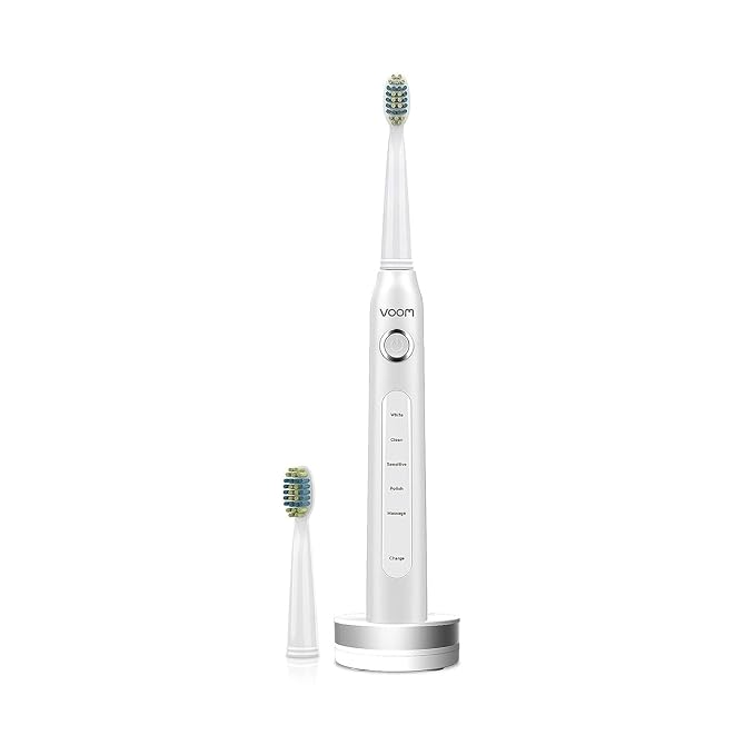 Voom Sonic Electric Toothbrush – Bathroom Essentials & Travel Essentials – Ultrasonic Electric Toothbrush for Adults – USB Rechargeable 40,000 Strokes/Minute – 5 Speeds – Pro 5 Series (White)