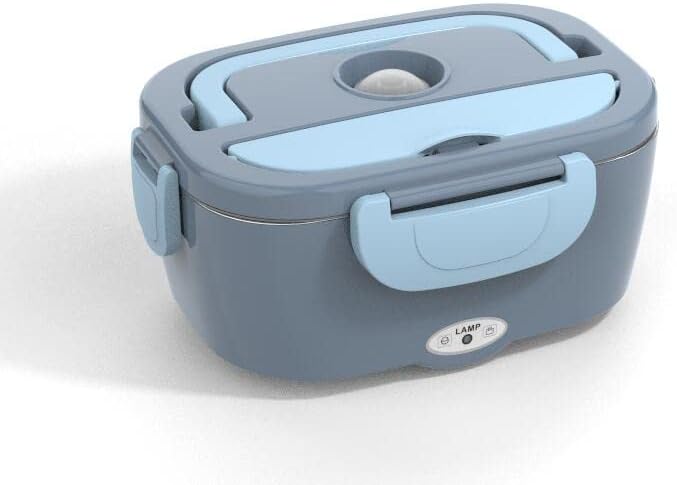 Vabaso Electric Lunch Box Food Heater, Electric Heating Lunch Boxes Lunch for Adults/Men/Truck/Car/Work, 80W 1.5L Removable 304 Stainless Steel Container, 110V/12V/24V, with Fork & Spoon