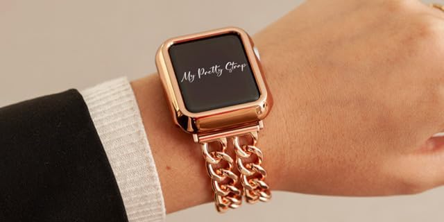 My Pretty Strap - Compatible Apple Watch Band Strap, Stainless Steel Fashion iWatch Replacement Strap- Easy Resizing, No Tool Needed, Fits Most Wrists- Compatible with Series 1-11, SE and Ultra