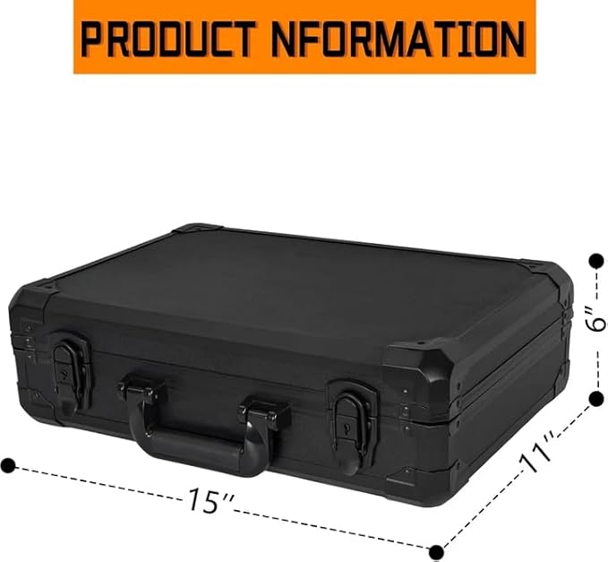 15 Inch Aluminum Carrying Case 15 X 11 X 6 Inch Ideal for Microphone & Camera Gear Transportation, DJ Mixer Case with Customizable Pre-Diced Foam, Black