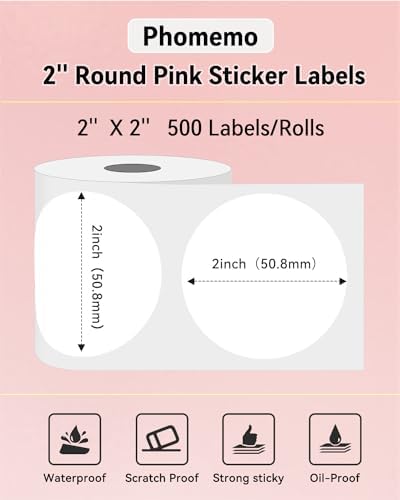 Phomemo Thermal Label Printer & 2” White Circle Thermal Labels, 150mm/s Speed Wiress Thermal Printer, Compatible with USPS/UPS & More, Shipping Label Printer for Home & Small Business