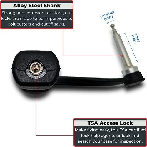 1x Black, 1x Red TSA Approved Tactical Gun Case Locks | Protective Rubber Sleeve & Cut-Resistant MonoShaft | Secure Single Shaft Padlock for Guns Luggage Rifles Pistols & Revolver Cases - Child Safe