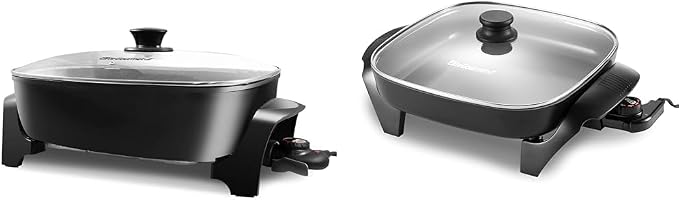 Elite Gourmet 16"x13"x3.2" 10.5Qt Extra Deep Electric Skillet and 12"x12"x2.15” Ceramic Coated Electric Skillet Bundle