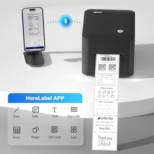 iDPRT SP320 Desktop Label Maker with 1 Roll of 800 pcs Thermal Label (1.57”×1.18”), Bluetooth Thermal Shipping Label Printer for Parcel Shipping, Small Businesses, Offices, and Home, Sticker Printer
