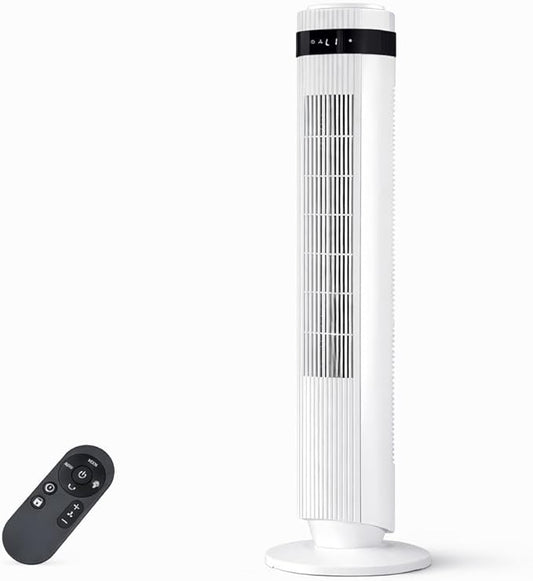 Tower Fan for Bedroom, Oscillating Bladeless Fan with Remote, 5 Speeds 4 Modes Quiet Fan 28dB, 22.3ft/s High Velocity,12H Timer, LED Display Cooling Fan Floor Standing Fan for Home Office, Dorm,White