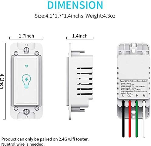 Smart Light Switch, Compatible with Alexa, Google Home IFTTT, App and Voice Control, Timing Function, No Hub Required, Suitable for 2/3/4 Box, Neutral Wire Needs MICMI, 2 Gang