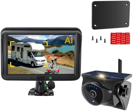 Magnetic Solar Wireless Backup Camera and Metal Plate: AI Pedestrian & Vehicle Detection, 1-Min Install, No Wiring/Drilling, Gesture Control,Rechargeable Battery, Night Vision