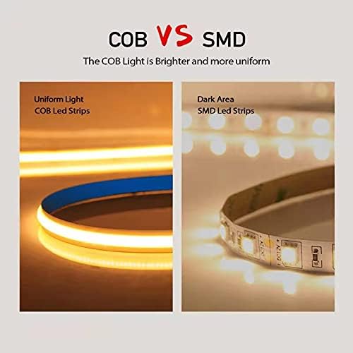 COB LED Strip Lights, CCT Tunable White LED Tape Light 16.4ft/5m, 2700K-6500K, CRI90+, 24V Dimmable LED Strips Kit with Bluetooth APP Control, for Bedroom, Kitchen, DIY Lighting.